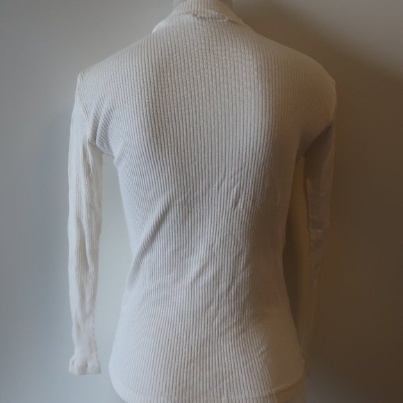 SUD EXPRESS WHITE RIBBED LIGHT MOCK NECK SWEATER S - Picture 6 of 8